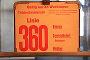 48. KW Streckenverlaufschild der ehemaligen Straßenbahnlinie 360, diese Straßenbahnlinie 360 wurde am 30. November 1967 eingestellt. Benutzer:Karl Gruber