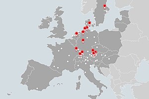 Übersichtskarte aller europäischen Unternehmensstandorte und Radstationen der Eurofun Gruppe
