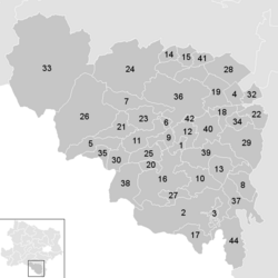 Lage der Gemeinde Bezirk Neunkirchen im Bezirk Neunkirchen (anklickbare Karte)