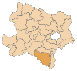 Lage des Bezirks Neunkirchen im Bundesland Niederösterreich (anklickbare Karte)